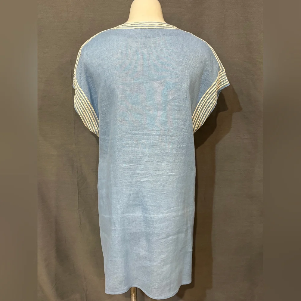 Tory Burch Blue Resort Mini Dress with Scoop Neck and Dolman Sleeves - Picture 2 of 7